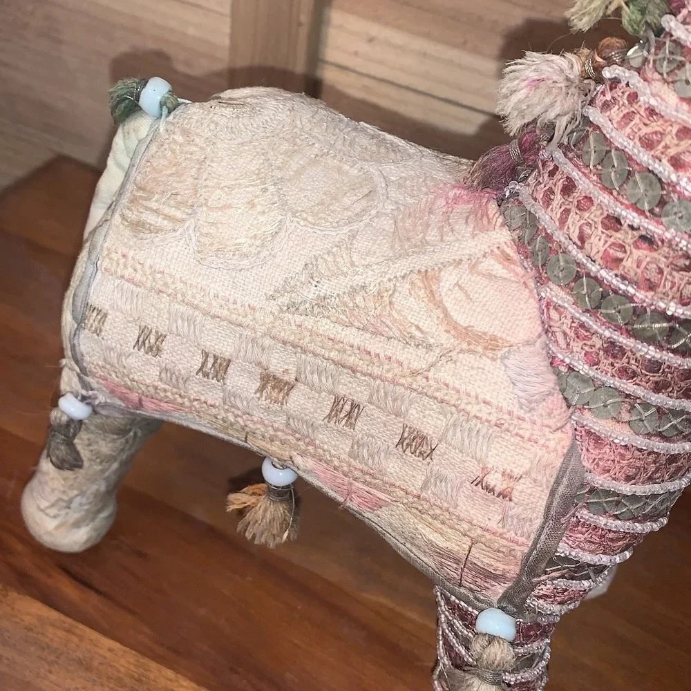 VTG India Folk Art Horse Hand Woven Fabric Mirrors Beads BOHO Rajasthan MCM 12